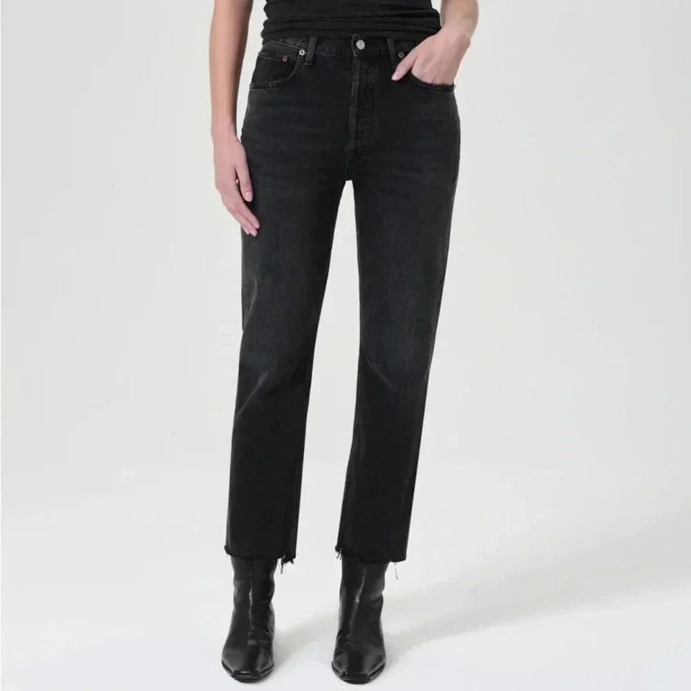 AGOLDE RILEY HIGH RISE STRAIGHT SLIM CROP BUTTON-FLY (STRETCH) IN PANORAMIC 24